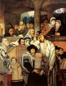 Judeus a rezar na sinagoga no Yom Kippur