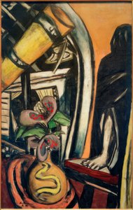 Estúdio (Noite). Natureza Morta com Telescópio e Figura Velada de Max Beckmann