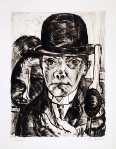 Auto-retrato com um chapéu de coco. Gravura de Max Bechmann (1884-1950) de Max Beckmann
