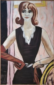 Retrato de Quappi em Rosa e Violeta de Max Beckmann