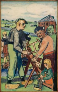 Serrador de madeira com criança (serradores de madeira holandeses) de Max Beckmann
