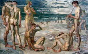 Homens jovens à beira-mar