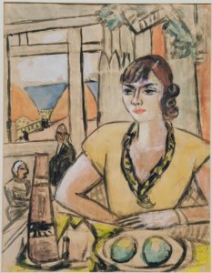 Retrato Quappi no café da praia de Max Beckmann