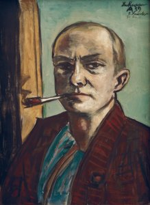 Auto-retrato em verde com camisa verde de Max Beckmann