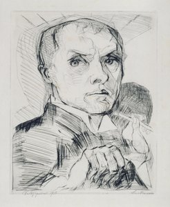 Autorretrato com estilete (folha 19 de «Rostos») de Max Beckmann