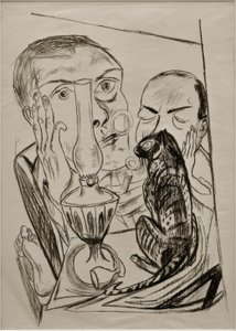 Auto-retrato com Gato e Lâmpada de Max Beckmann