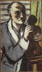 Auto-retrato com roupão cinzento de Max Beckmann