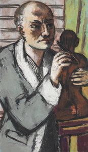 Auto-retrato com roupão cinzento de Max Beckmann