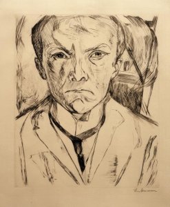 Auto-retrato da frente, empena da casa ao fundo de Max Beckmann