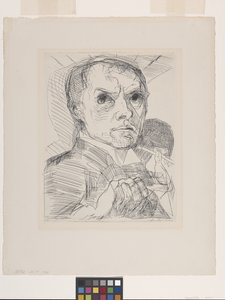 Auto-retrato com Stylus (Selbstbildnis Mit Griffel) (ponto seco em papel não branco) de Max Beckmann
