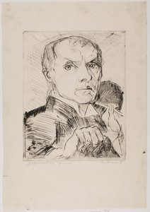 Autorretrato com estilete, prancha 19 de «Rostos» de Max Beckmann