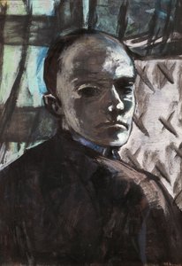 Auto-retrato com cortina verde de Max Beckmann
