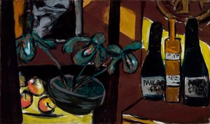 Natureza Morta em Castanho e Amarelo (Garrafas e Orquídeas de Champanhe) de Max Beckmann