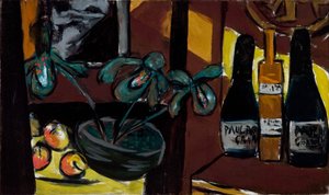 Natureza morta em castanho e amarelo (garrafas de champanhe e orquídeas) de Max Beckmann
