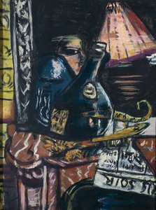 Ainda com garrafa de schnapps e Buda de Max Beckmann