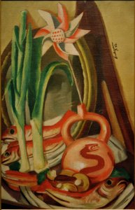 Natureza Morta com Peixe e Flor de Papel de Max Beckmann