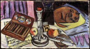 Still Life with Silver Candlestick (Natureza Morta com Gatos) de Max Beckmann