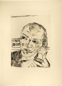 O Barker (Auto-retrato), placa um de Jahrmarkt de Max Beckmann