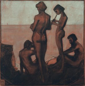 Vier junge Männer am Meer (Quatro jovens à beira-mar - Quatro figuras masculinas à beira-mar) de Max Beckmann