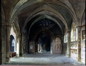 Decoração para "Die Meistersinger" ou "Les maitres singteurs de Nuremberg", ópera de Richard Wagner. Cenografia de Bruckner, Acto I. Museu Wagner Bayreuth.