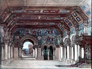Conjunto para a ópera de Richard Wagner, Tannhauser. Cenografia de Bruckner 1891. Bayreuth, Museu Wagner.