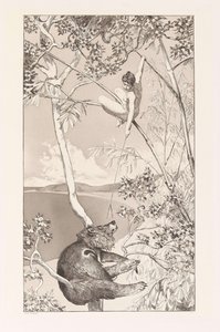 Urso e Elfo Bär und Elfe placa I de Intermezzos, Opus IV Intermezzi, Opus IV, c. 1880. de Max Klinger