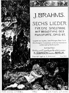 Frontispício para "Six Lieder opus 97" (Sechs Lieder opus 97) por Johannes Brahms (1833-1897) de Max Klinger