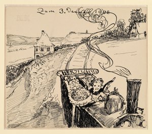 Felicitações pelo dia 3 de jan. de 1908 / Cartão de felicitações de Max Klinger