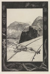 Nas Trilhas, placa 8 do portfólio Da Morte, Parte I, Opus XI, 1897. de Max Klinger