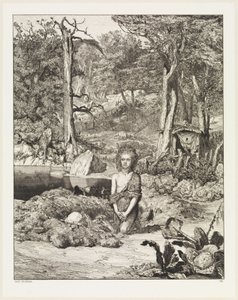 Simplicius junto ao túmulo do eremita (Intermezzi, Opus IV, estampa 8) de Max Klinger