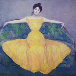 Senhora de vestido amarelo