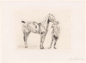 Homem com cavalo de sela de Max Liebermann (signed by artist)