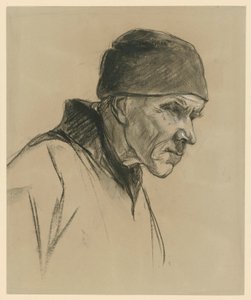 Homem idoso com boné (retrato de busto, perfil para a direita), estudo para: Camponês a caminhar (1894) de Max Liebermann