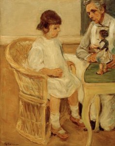 A neta do artista em uma cadeira de vime à direita de Max Liebermann