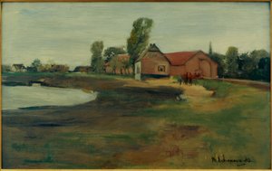 Rua da vila em Militsch (paisagem com lago) de Max Liebermann