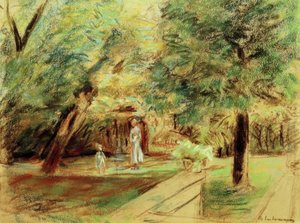 Neta com uma enfermeira na frente de jardins de hedge de Max Liebermann