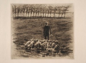 Rebanho de ovelhas no bebedouro de Max Liebermann