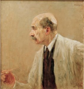 Auto-retrato no meio de pintura, no perfil à esquerda de Max Liebermann