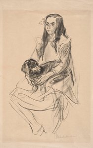 Rapariga sentada com teckel de Max Liebermann