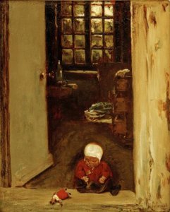Criança brincando na porta da frente de Max Liebermann