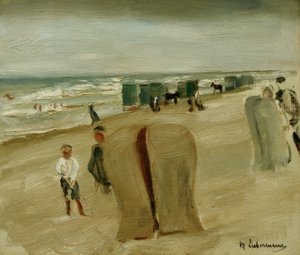 Praia com cadeiras de praia de Max Liebermann