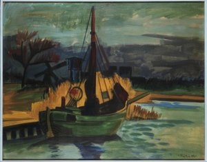 Barcos de pesca na margem/ 1923 de Max Pechstein