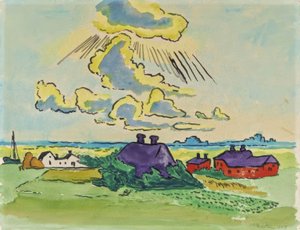 Paisagem costeira com aldeia de Max Pechstein