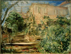 O jardim em Neukastel com a biblioteca