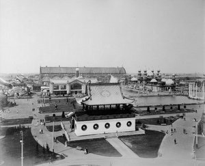 Vista geral, a Exposição All-Russia, Nizhny Novgorod, Rússia, 1896.