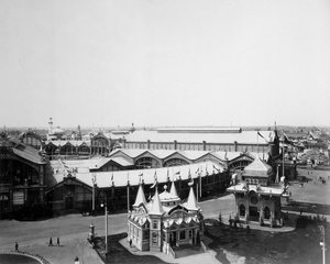 Vista geral, a Exposição All-Russia, Nizhny Novgorod, Rússia, 1896.