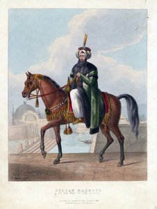 Retrato de Mahmud II (1785-1839) (Mahmoud II), Sultão do Império Otomano - Oeuvre de M. Gauci (século XIX activo) - 1829 - Litografia a cores - 26x20 - Colecção Privada