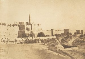 Castelo de David Daoud Kalessy e muralhas de Jerusalém, agosto de 1850. de Maxime Du Camp