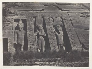 Ibsamboul, parte setentrional do speos de Hathor; Núbia, prancha 108 do álbum «Egipto, Núbia, Palestina e Síria» (1852) de Maxime Du Camp