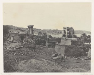 Aldeia e templo na ilha de Beghé, a oeste de Philoe; Núbia, chapa 81 do álbum "Egypte, Nubie, Palestine et Syrie" (1852) de Maxime Du Camp